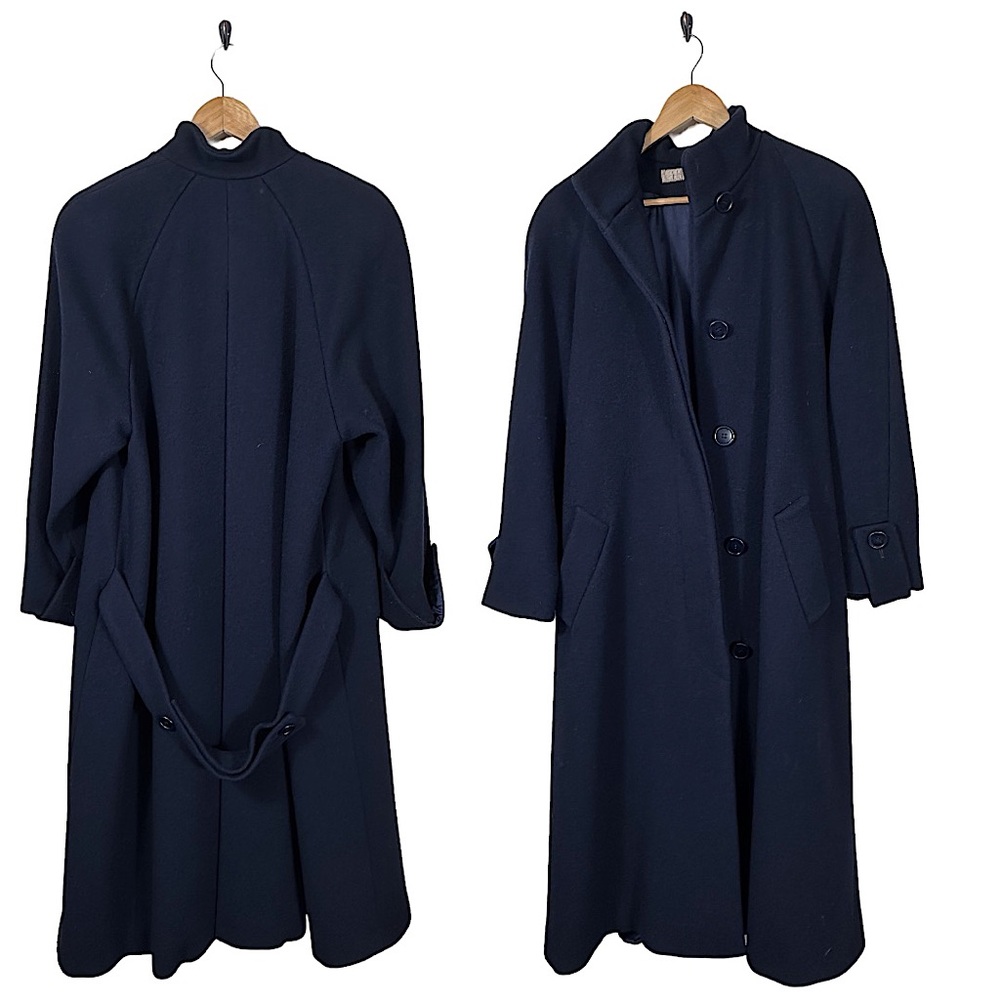 Saks Fifth Avenue Perry Ellis Portfolio long wool coat navy blue women's 10